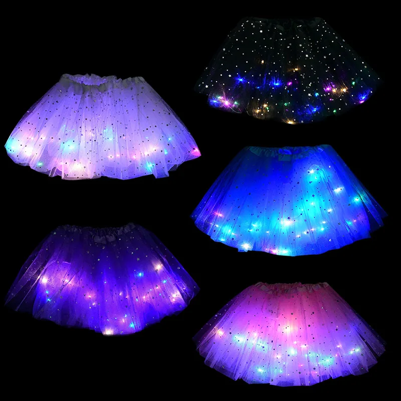 

Girl Princess LED Light Up Tutu Glowing Skirt Dance Short Dress Neon Party Fairy Luminous Costume Cosplay Clothing Birthday Gift