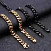 13MM Wide Polished Black Gold Stainless Steel Cuban Curb Link Chain Bracelets Necklace For Men Women Fashion Male Bike Jewelry