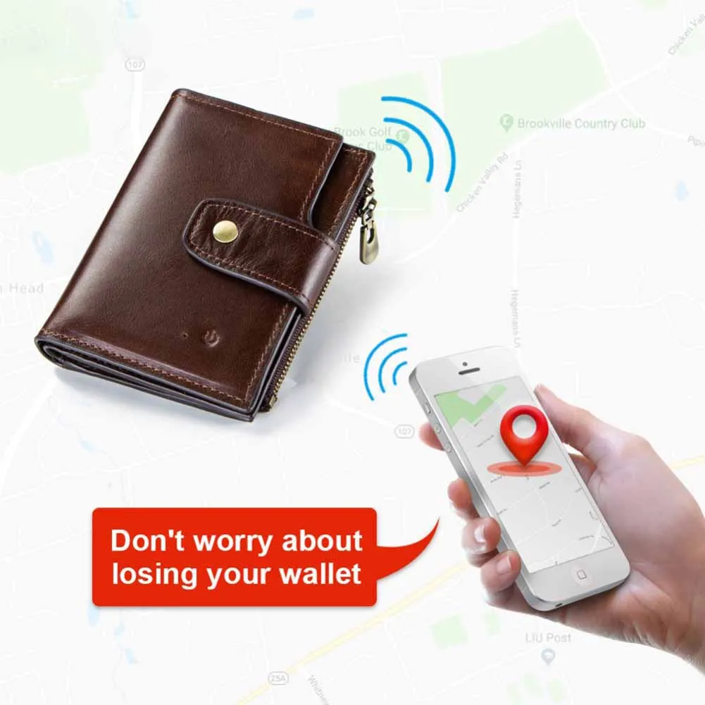 Модный умный мужской кошелек Rfid из натуральной кожи с будильником gps карта Bluetooth будильник мужской кошелек для монет ID кредитный держатель для карт кошельки - Цвет: A