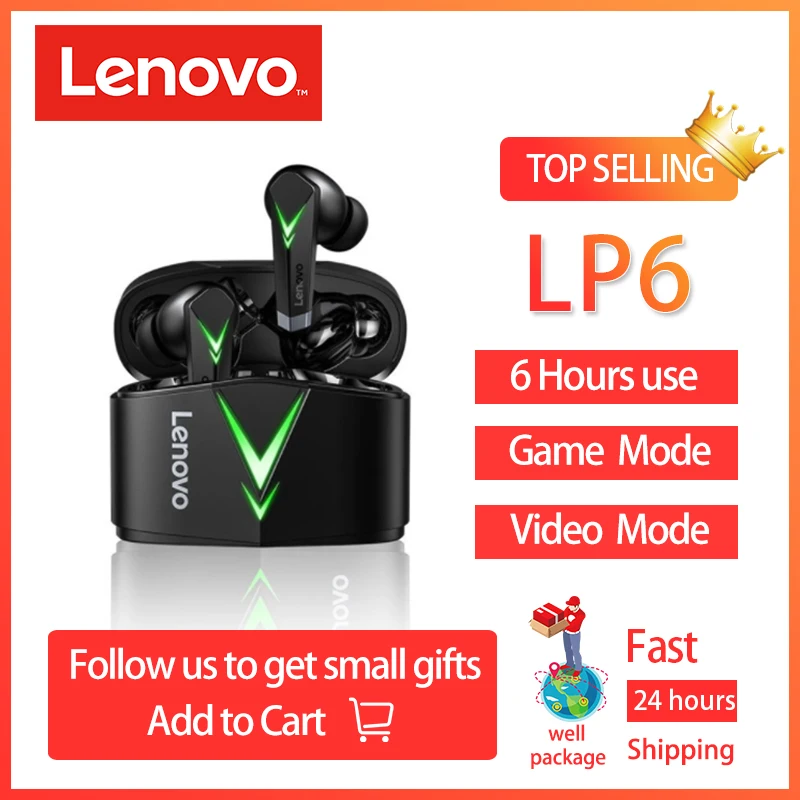 

New earbuds Lenovo LP6 Wireless Headset Bluetooth V5.0 Game True Esports Eat Chicken Extra Long Life Touch in stock