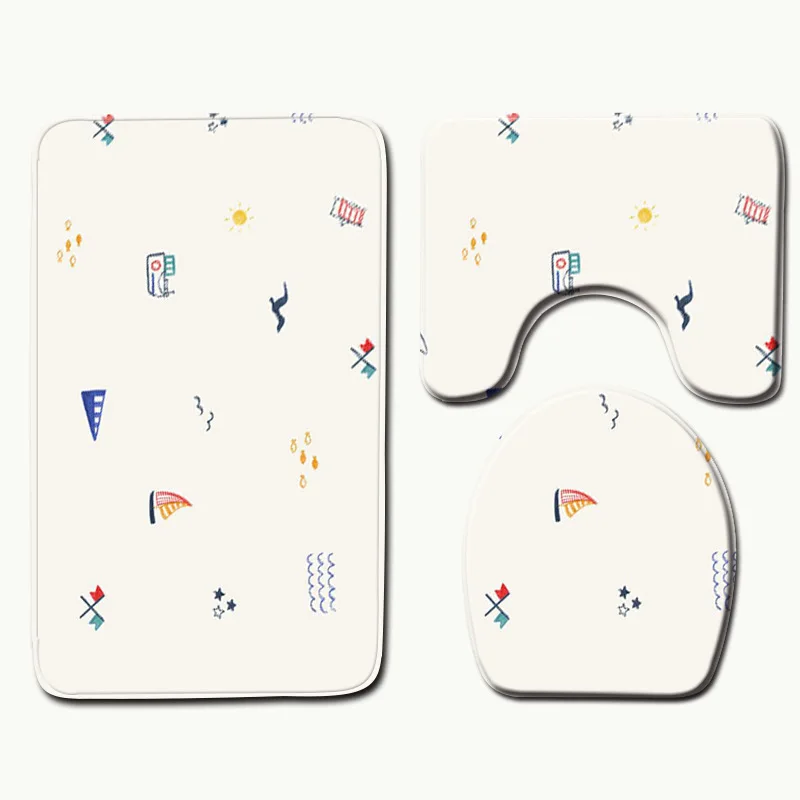 

Zeegle Bath Mat 3Pcs Flannel Carpet Bathroom Mat Non-Slip Toilet Rug Floor Mat Toilet Seat Cover Set Bathroom Mats Bath Rug