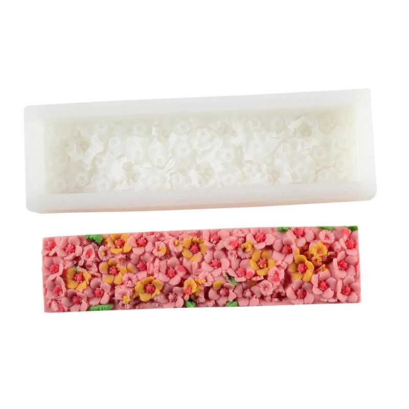 

Flower Silicone Soap Mold Rectangular with Embossed Loaf Soaps Mould
