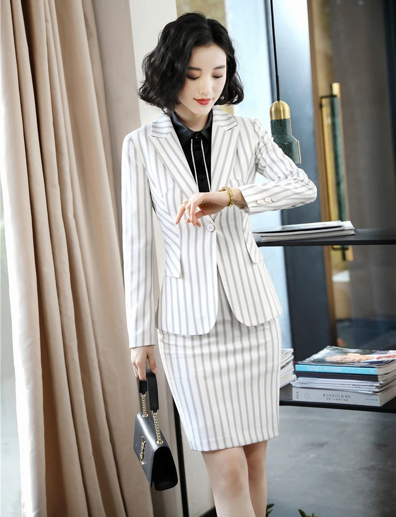 Женская мода полосатая форма дизайн женские деловые костюмы с юбкой и топы для