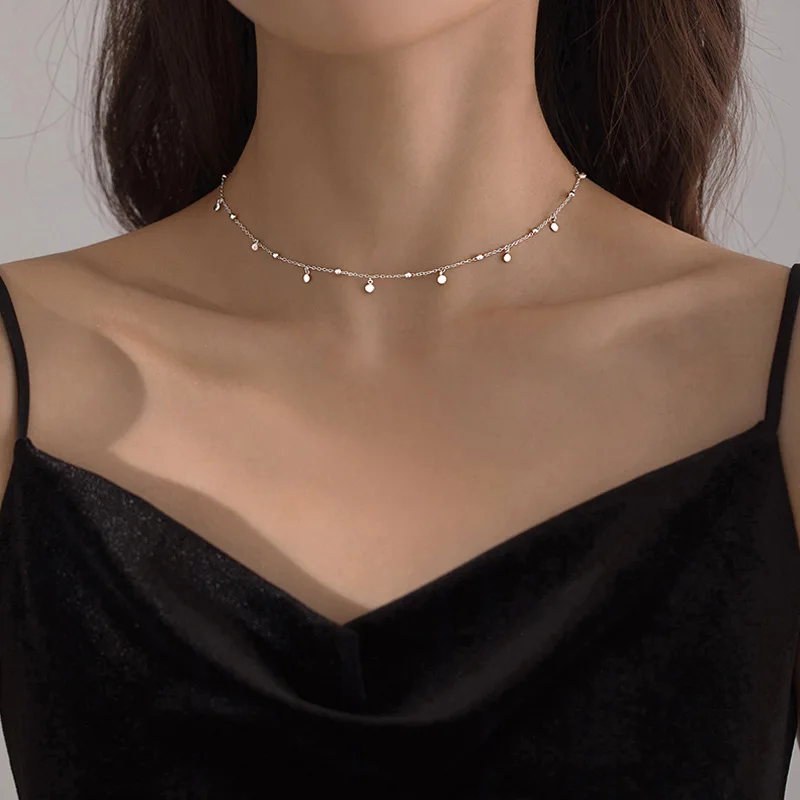 

Delicate Jewelry Round Bead Discs Choker Necklace for Women Party Clavicle Chain Necklace Gifts Wholesale S-N695