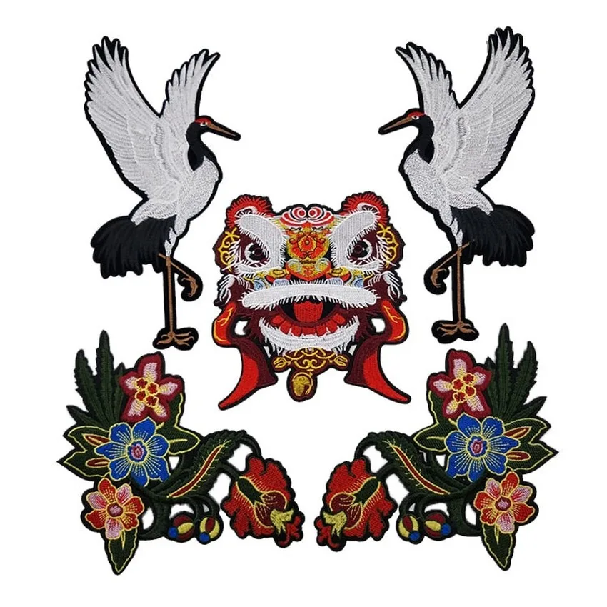 Аппликация с вышивкой в виде китайского льва красивого крана птицы нашивки