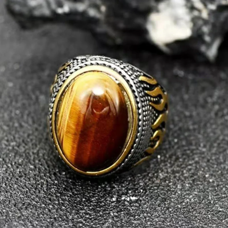 

European and American New Flame Ring Men's Ring New Tiger Eye Retro Punk Ring Wild Creative Zircon Ladies Ring