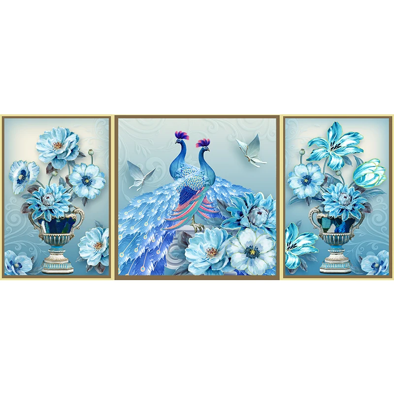 

3Pcs 5D DIY Multi-picture Diamond Painting Peacock Round Diamond Mosaic Animal Cross Stitch Embroidery Rhinestones Gift