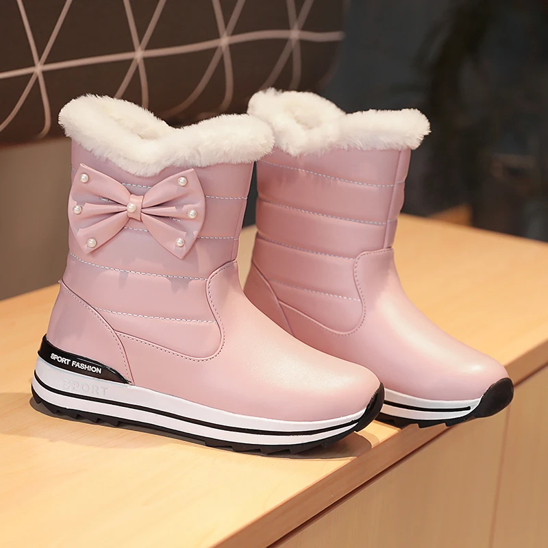 MoneRffi Новинка Модные женские зимние ботинки зимняя обувь из флока модная с бантом