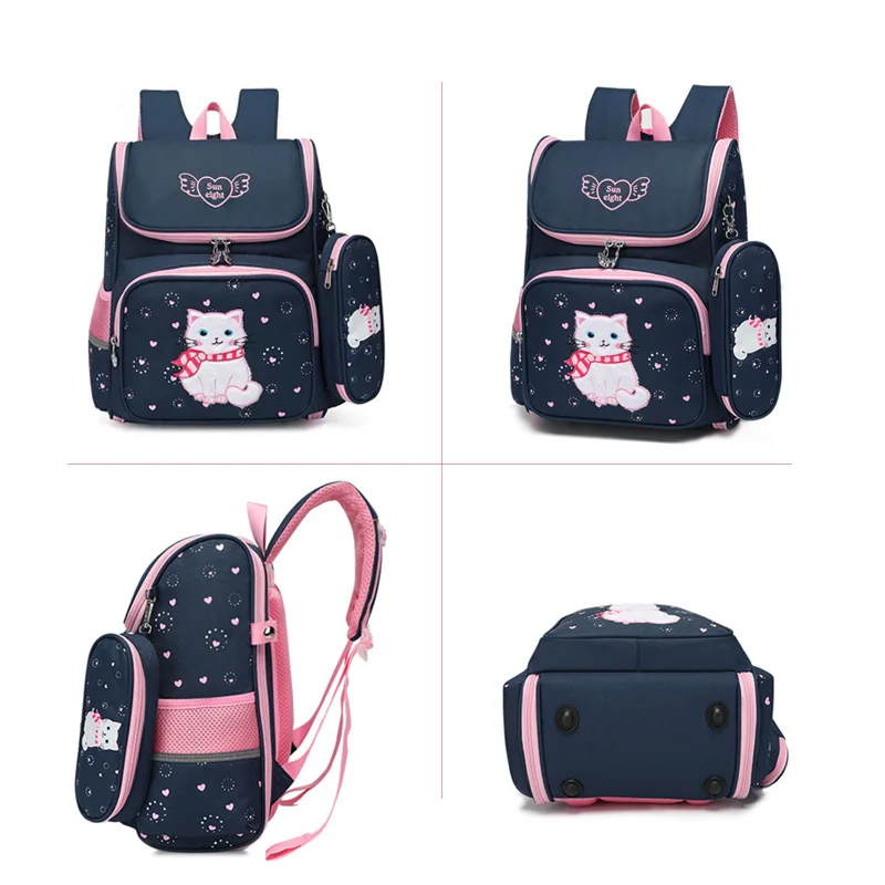 Drop Shipping Cat Girl Backpack 1-3 Grade School Bags Cartoon Pattern School Backpacks for Kid Girl Children Bag