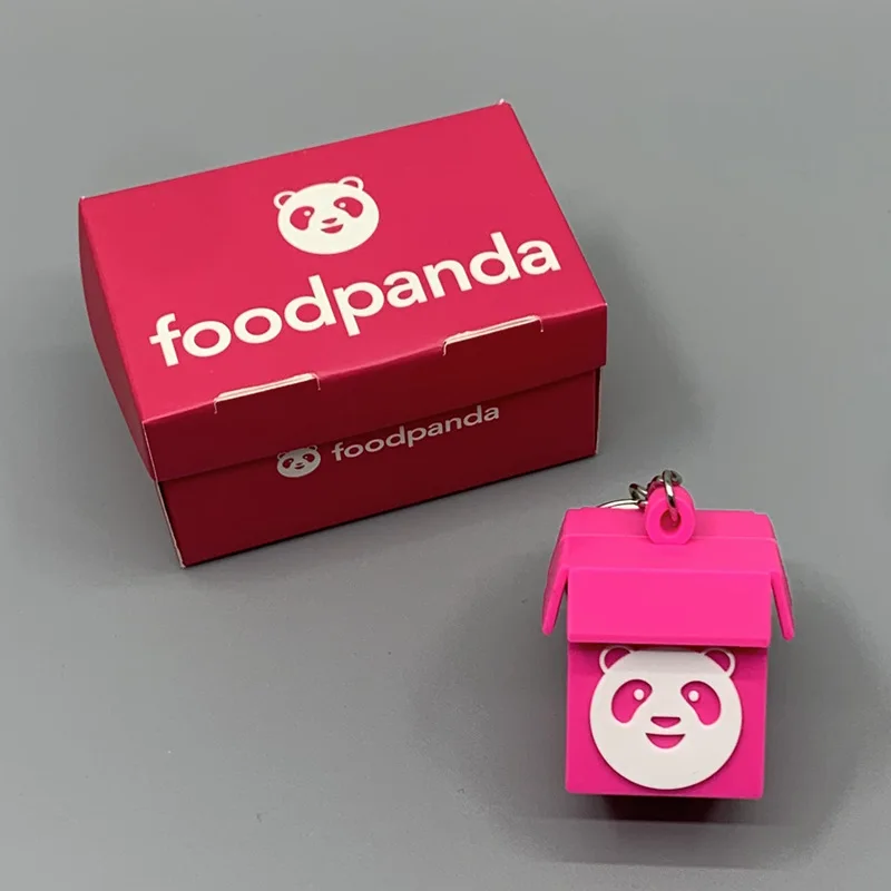 

New Hot Cute Panda Box Keychain Cartoon Cute Kung Fu Cat Car Bag Decoration Rubber Keyring Food Panda Friend Gift Charm Pendant