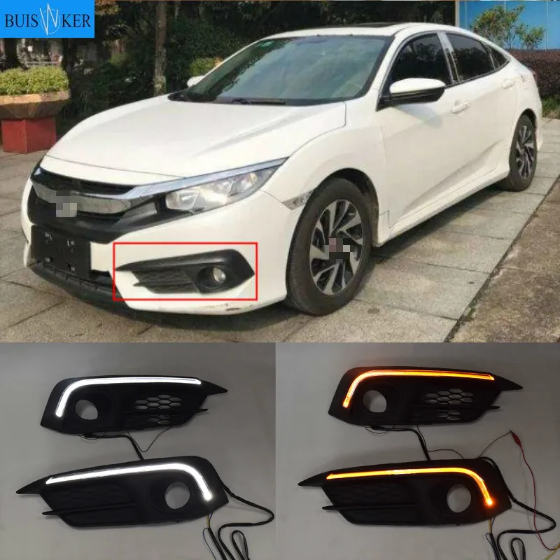 

Дневные ходовые огсветильник для Honda Civic 2016 2017 2018 12 В светодиодный ные автомобильные ДХО, дневные ходовые огни, противотуманные фары с указателем поворота, стильное реле