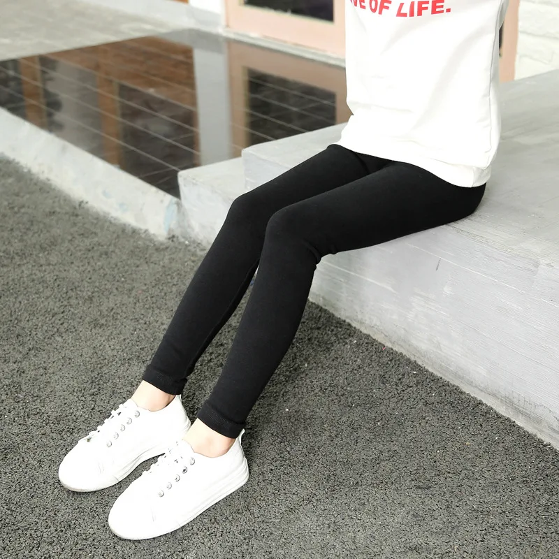 Детские узкие брюки карандаш для девочек осенние черные леггинсы Зимние теплые