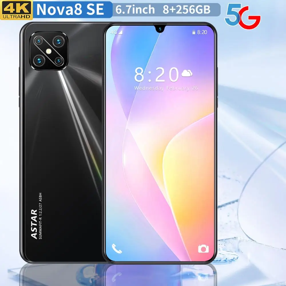 

New Global nova 8 se Mobile Phone 6.7" HD Full Display Android Smartphones 256G 4800mAh 18+48MP Camera Cell Smart