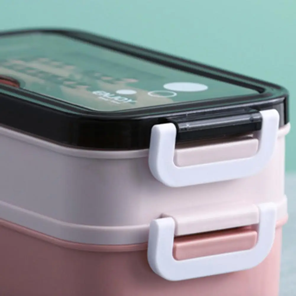 

1 Set Safe Lunch Container Leakproof Stainless Steel Buckle Double-layer Rectangle Food Storage Bowl Box for School
