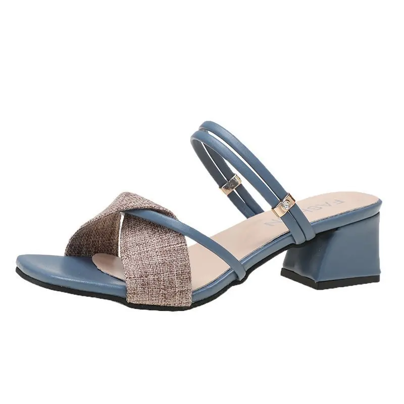 

High-Heeled Shoes Lady Square heel Med Ladies' Slippers Slipers Women Low Luxury Slides Block Summer 2021 Designer Rome Rubber S