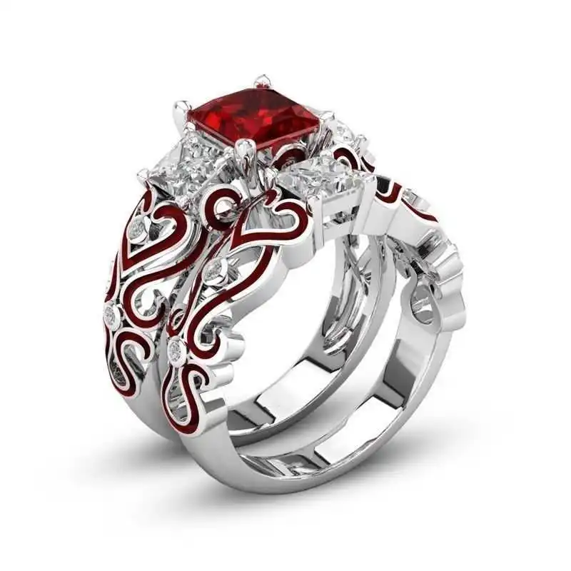 

Fashion ring His & Hers Lover Red CZ Couple Engagement Anniversary Band Rings Set Brand Luxury Bridal Wedding Ring