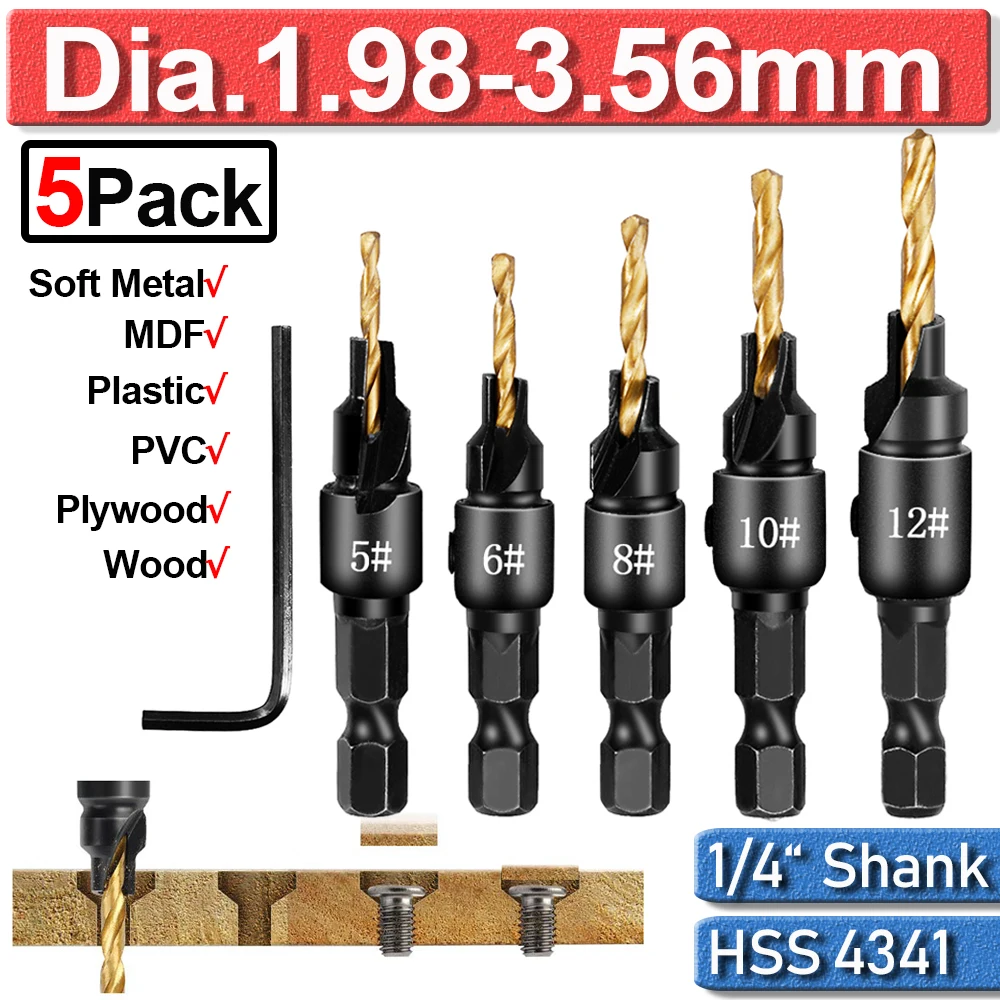 Набор сверл с зенкером для столярных работ 5 шт. 6 12 # набор шестигранным