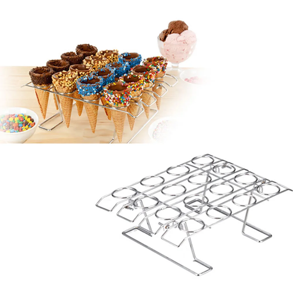

Diy Ice Cream Cone Holder Stainless Steel Ice Cream Cone Display Rack Baking Cake Cone Cupcake Cooling Tray Rack Holder Stand