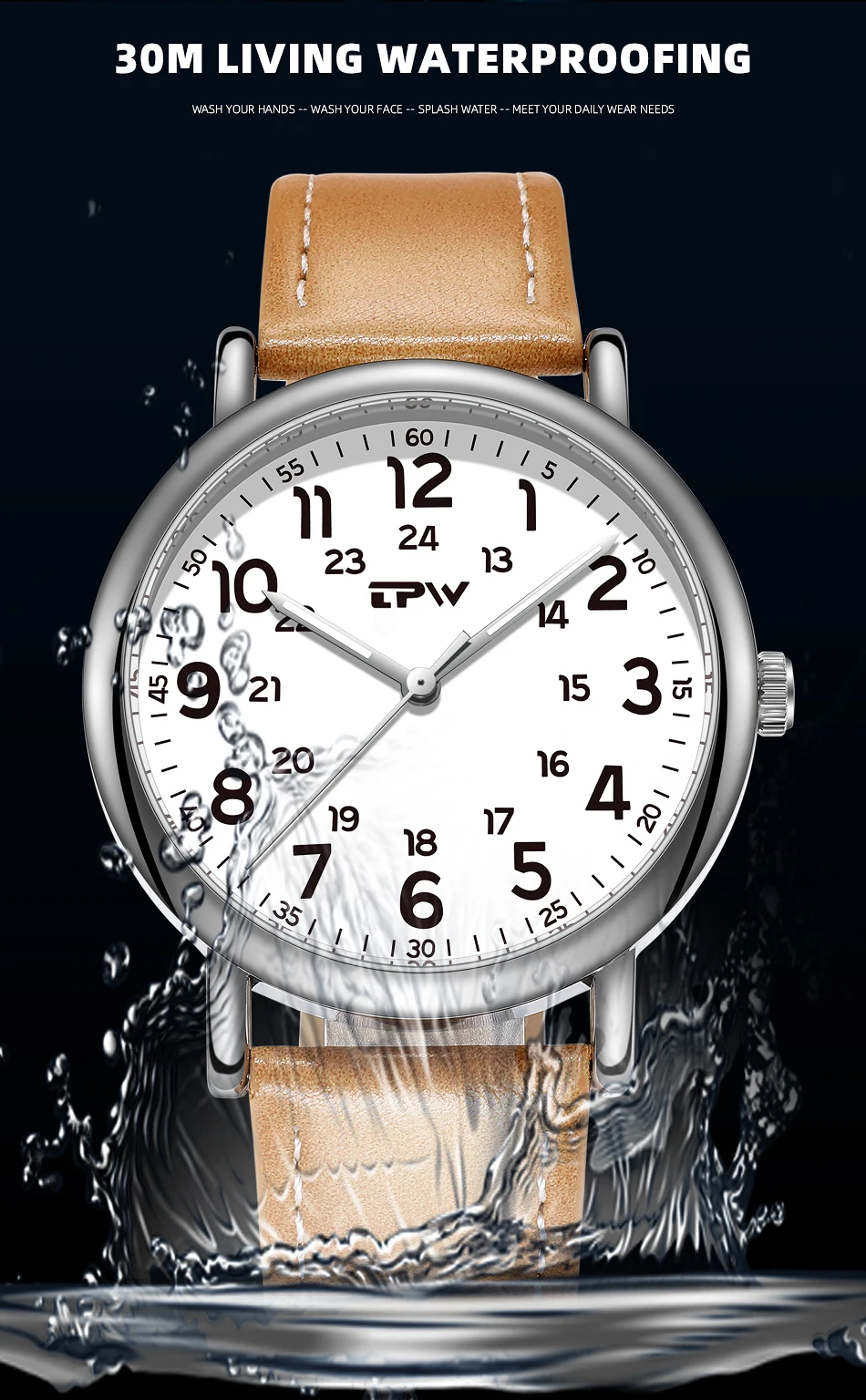 Men's Quartz PU Leather Strap Watch