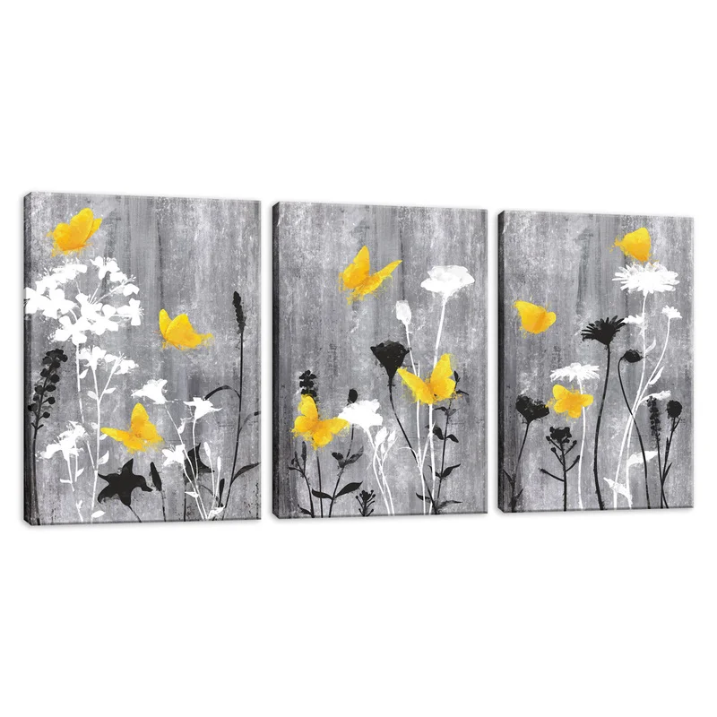 

Flowers Canvas Painting Butterflies and Flowers Wall Art Poster 3 Pieces Black and White Flowers Print Home Decor Modern Picture