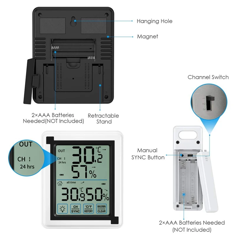 Press Screen Weather Station + Outdoor Forecast Sensor Backlit Thermometer Hygrometer Wireless | Дом и сад