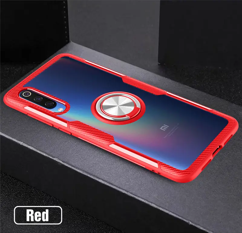 Red Прозрачный противоударный армированный чехол для Xiaomi Mi 9 SE 8 магнитный металлический держатель с кольцом подставка задняя крышка Xiaomi Mi 9 чехол Xiaomi Mi 8 чехол - Цвет: Red