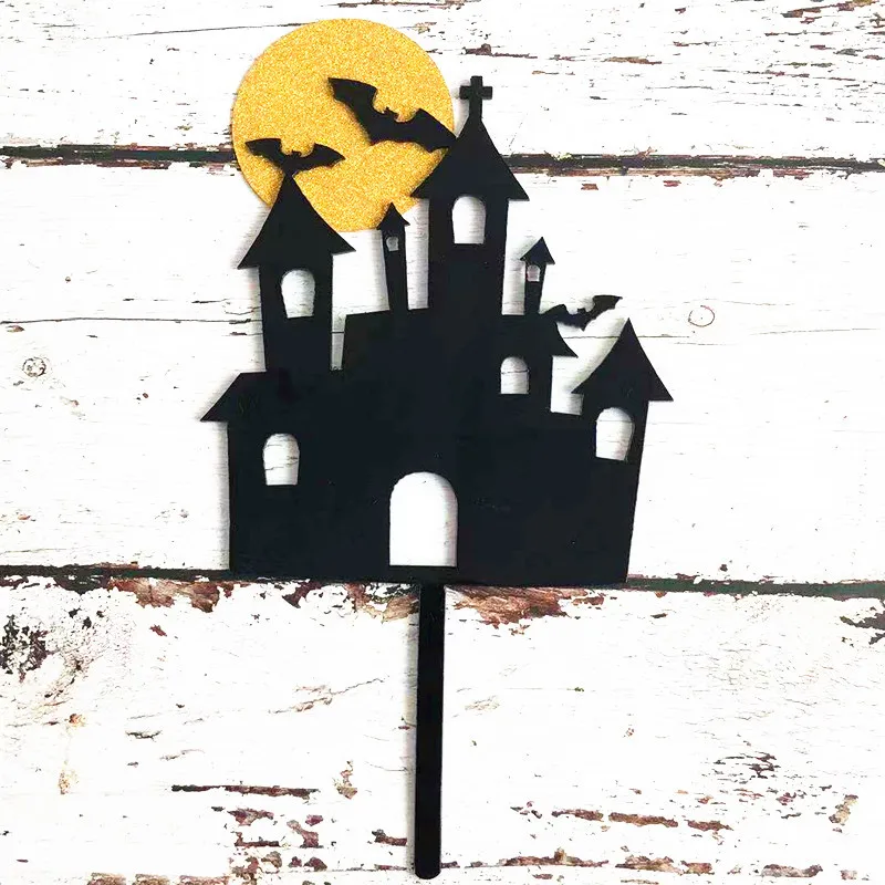 

Acrylic Cake Topper Halloween Decoration Black Haunted House Halloween Party Funny Dress Up Cake Baking Party Favors