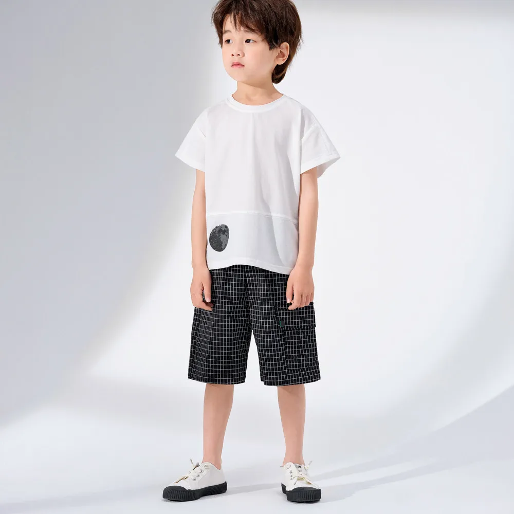 

Hollead Boy Children Plaid Shorts Fashion Pocket Decoration Cotton Black Casual Pants 2021 Summer Running Student Sweatpant