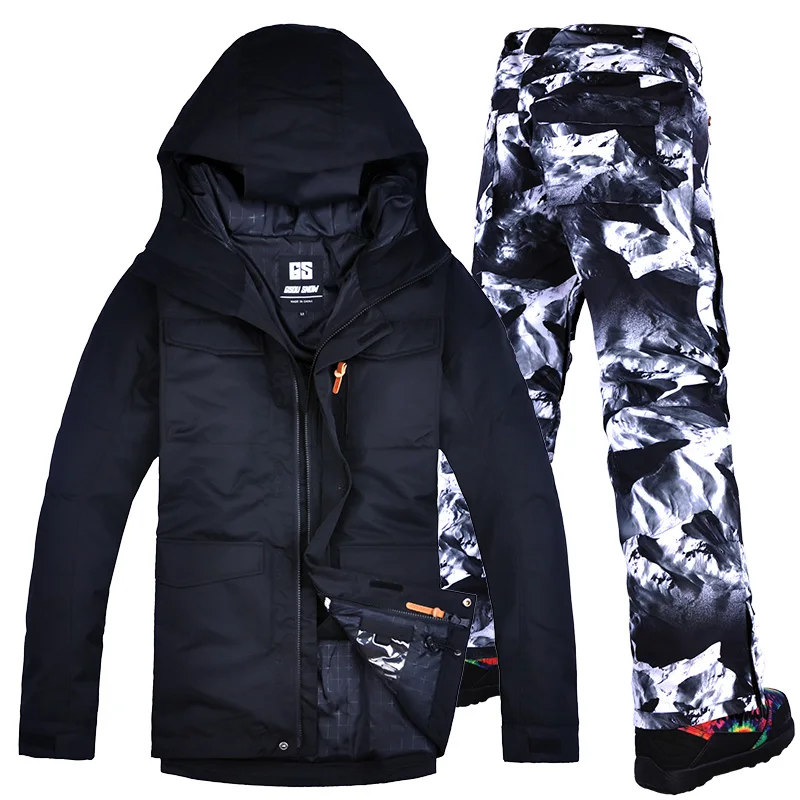 Мужской лыжный костюм GSOU водонепроницаемый ветрозащитный с капюшоном брюки для