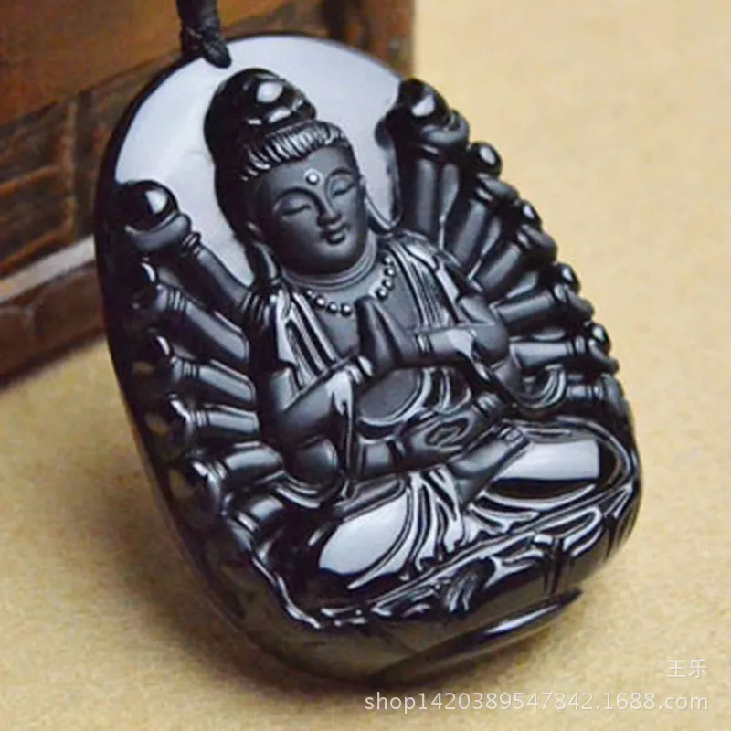 Прямая поставка натуральная Подвеска из черного обсидиана резная китайская