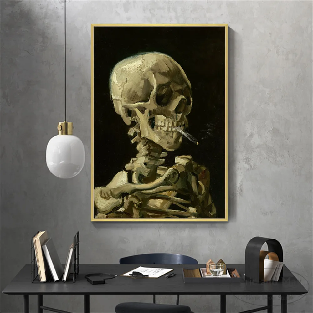 

Vincent Van Gogh Skull With Cigarette Canvas Painting Posters And Prints Wall Art Picture Nordic Decoration Home Decor Plakat