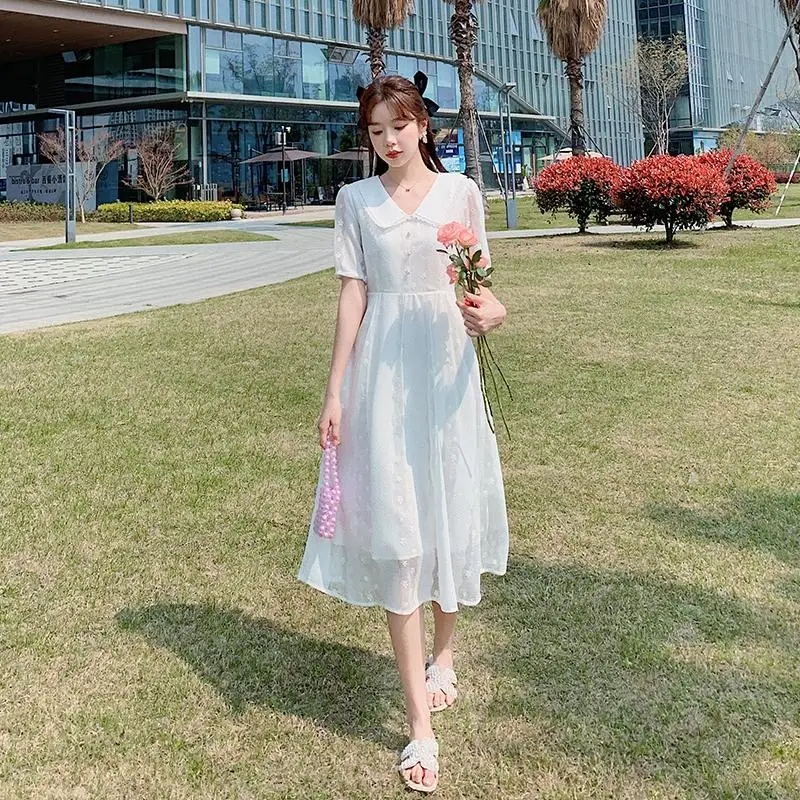 

Make French super sweet fairy lapel lace dress skirt first love skirt waist show thin new female