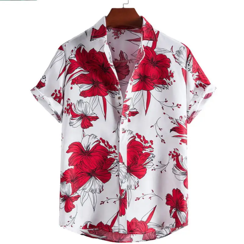 

2021 New Arrival Men's Shirts Men Hawaiian Camicias Casual One Button Wild Shirts Printed Short-sleeve Blouses Tops