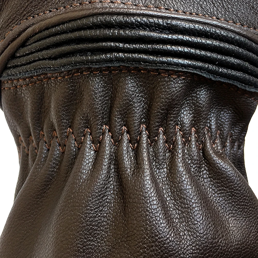 

Motorcycle Racing Gloves Touch Leather Goatskin Brown Long Cuff Full Finger Motorbike Glove Cycling Off Road Dirt Bike Riding