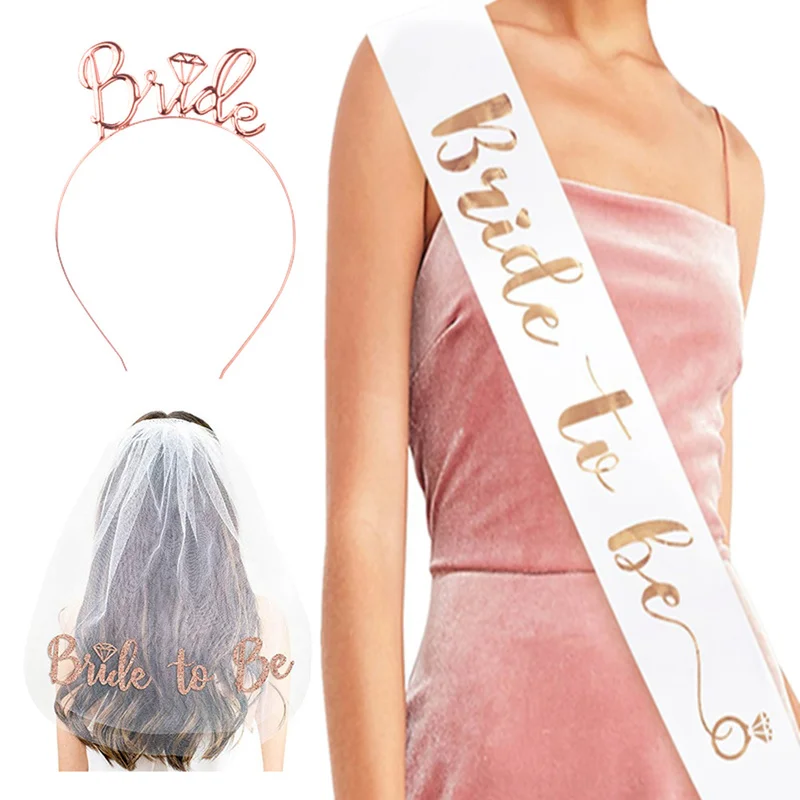 Принадлежности для вечеринки девичника розовое золото свадебная вуаль невесты