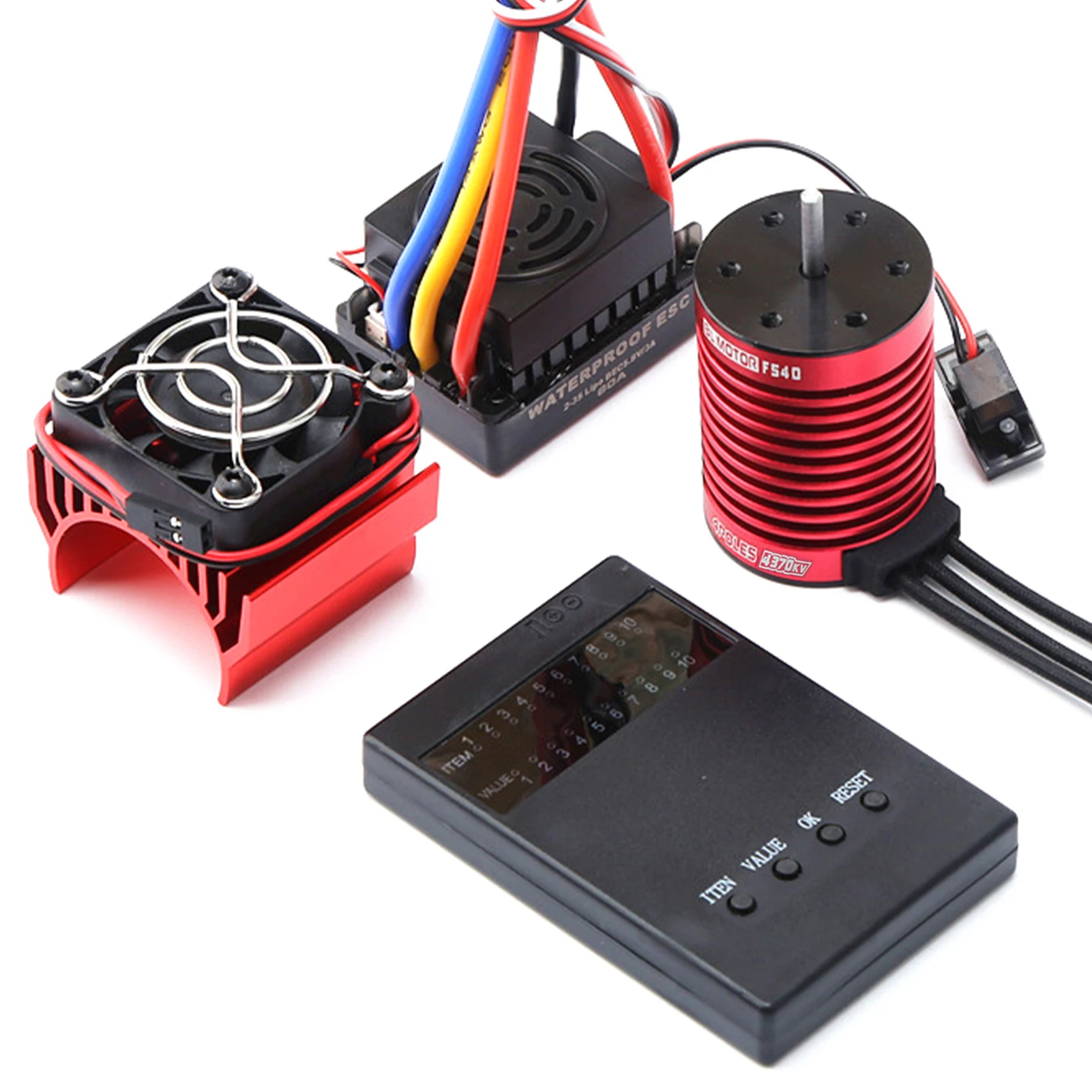 

F540 Brushless Motor 3000KV-4370KV RC Crawler Motor and 60A Brushless ESC Speed Controller and Programming Card for 1/10 RC Car