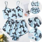 Пижама женская с V-образным вырезом, домашний костюм, пижама на бретелях-спагетти, свободная Милая Ночная рубашка с принтом бабочки, Y2k, лето