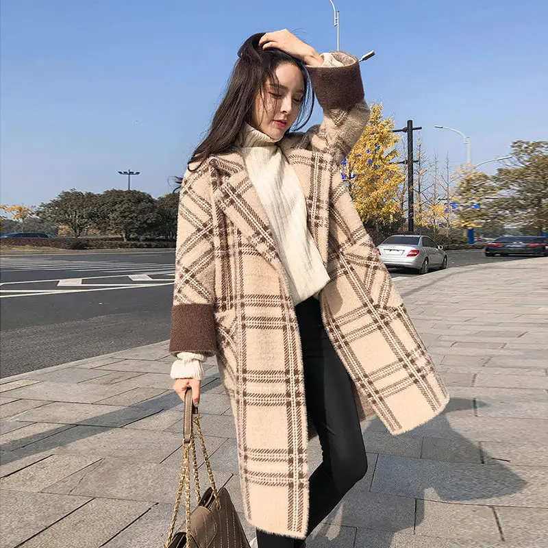 

Spring and Autumn Mid-length Coat Coat Ladies Loose Fit Mink Velvet Casual Fashion Western Classic Coat
