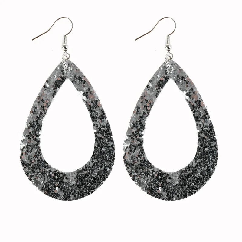 Двухсторонние серьги из искусственной кожи для женщин блестящие полые капли