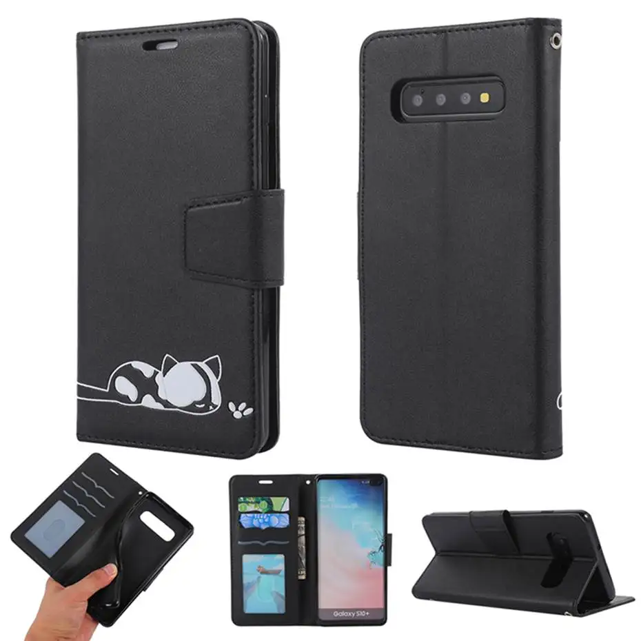 Кожаный чехол с откидной крышкой для samsung Galaxy S10 E S9 J4 J6 A7 A6 плюс A10 A20 E A30 A40 A50 A70 милый кошелек с котами чехол для телефона