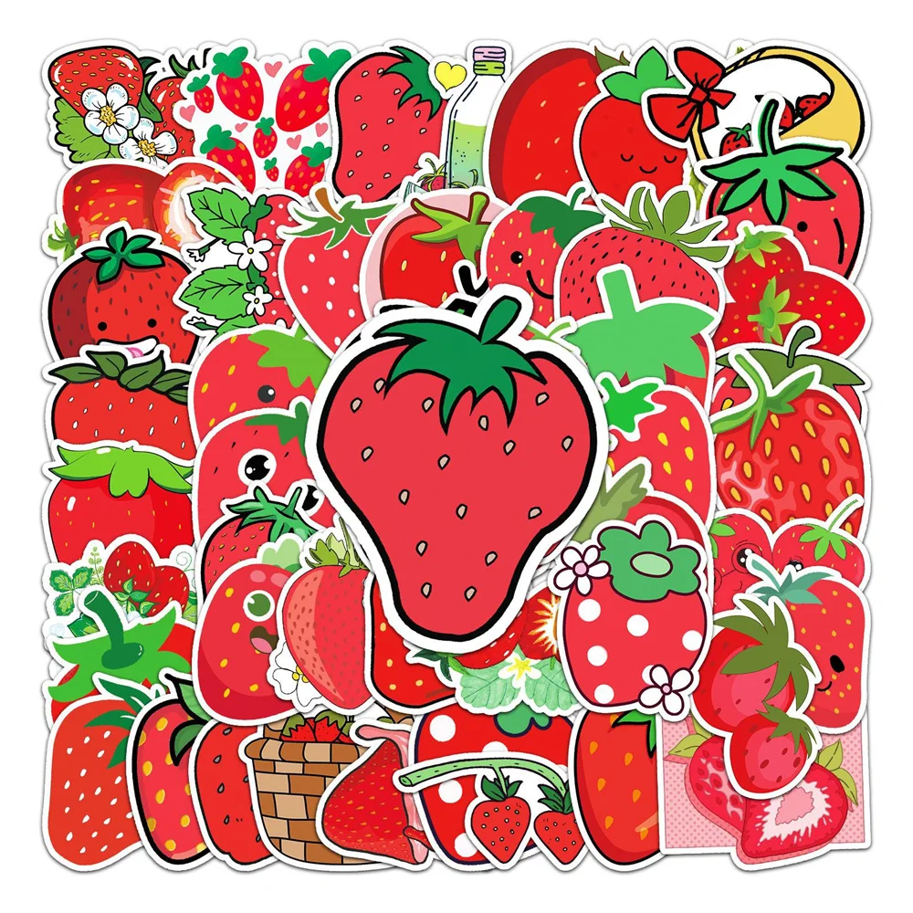 

50pcs Cute Fruit Strawberry Stickers For Notebooks Scrapbook Stationery Pink Sticker Craft Supplies Scrapbooking Material