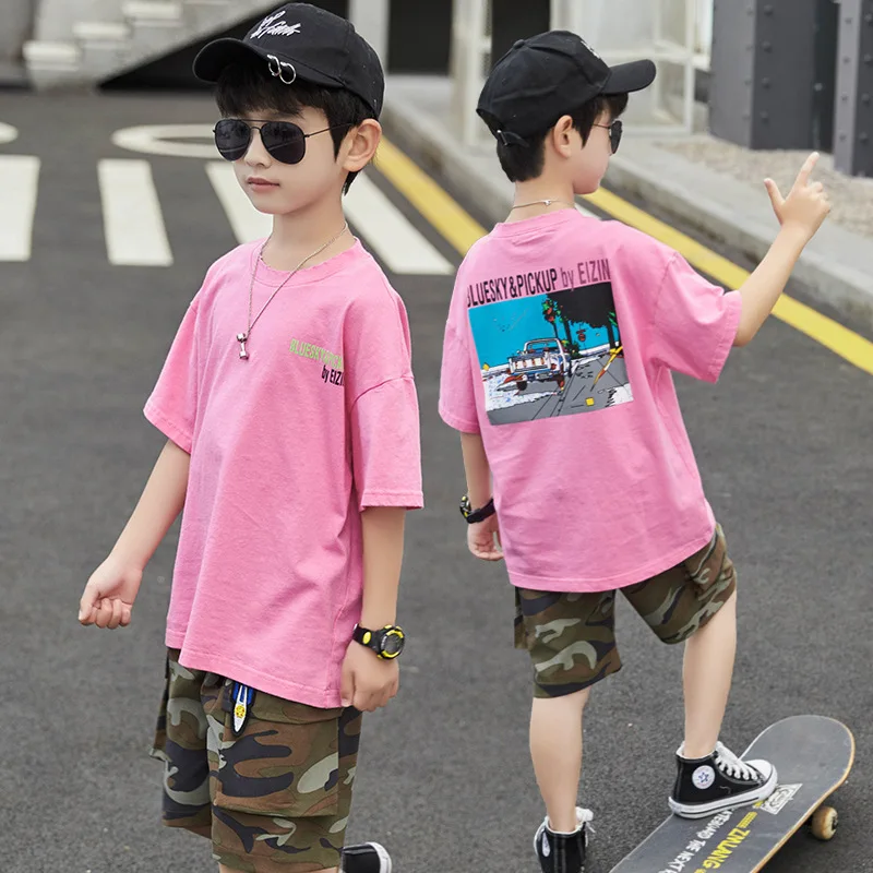 New Slim Spring Summer Kids Clothes Suit Boys T-shirt+ Shorts 2pcs/Set Kids Teenage Top Sport Children's Day Gift Formal