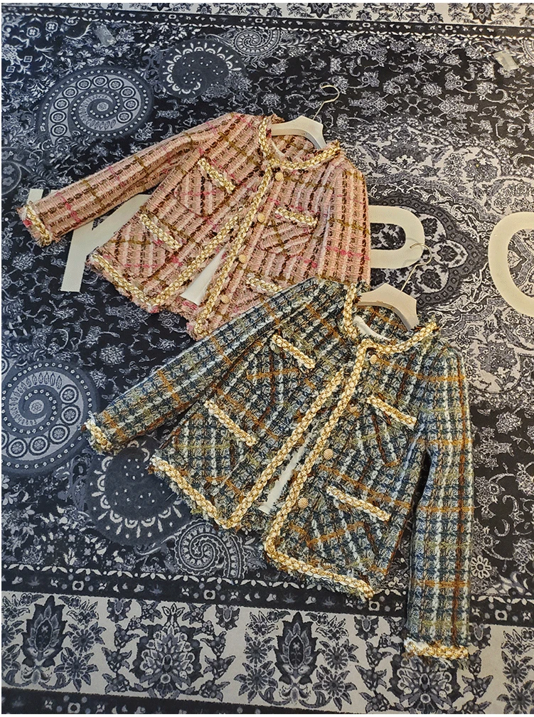 

Vintage Palid Tweed Jacket Women Design Buttons O-Neck Long Sleeve Autumn Winter Jacket Elegant Coat Bomber Harajuku 2020