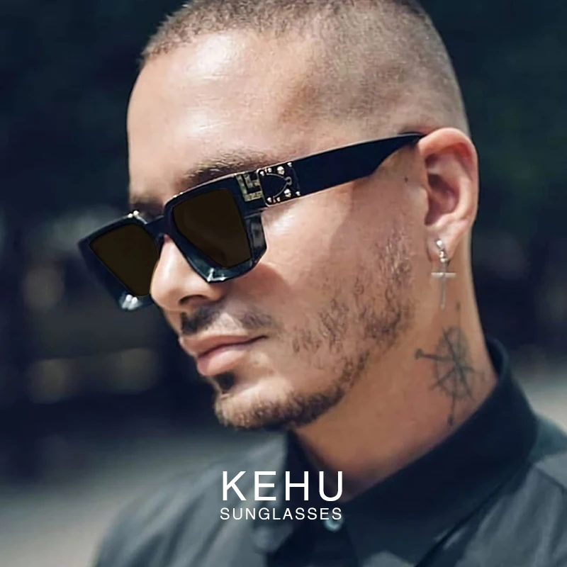 KEHU Модные мужские Квадратные Солнцезащитные очки ins популярные металлические