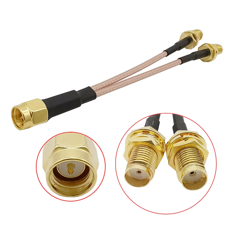 

1Pcs Y Type Extension Cables SMA Male Plug to 2 X SMA Female Jack Connector Splitter Pigtail RF Extension RG316 Cable
