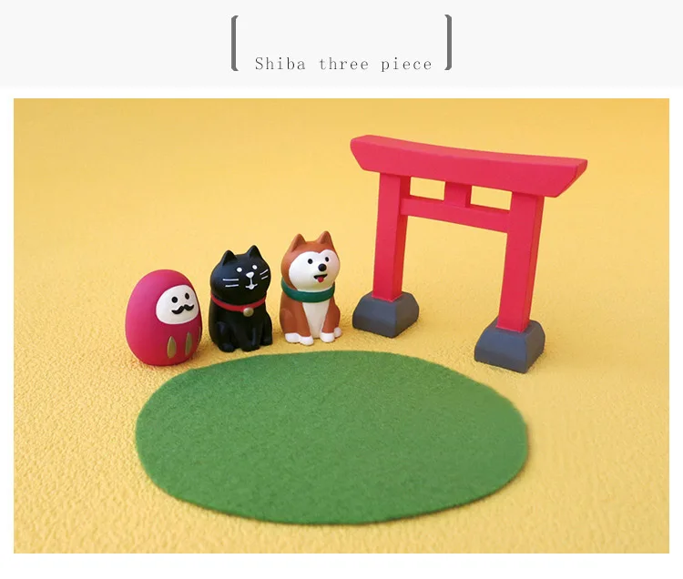 Japanese genuine bulks miniature decoration kawaii cartoon pet puppy shiba inu black cat tumbler Red Gate torii model figures