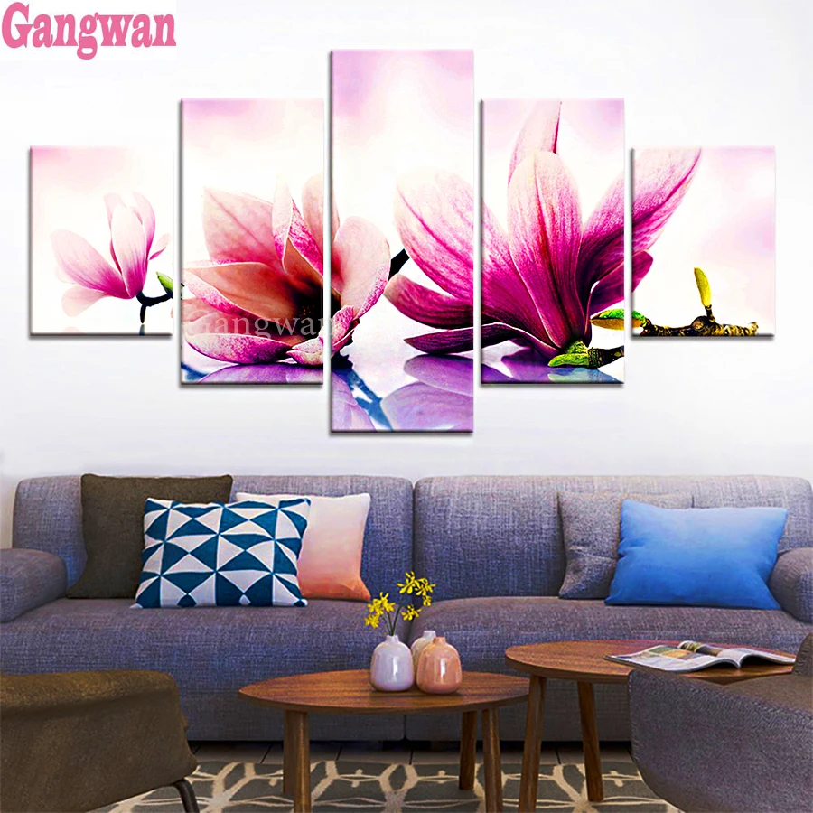 

Magnolia Flowers Orchid Flower diamond mosaic new arival 5d diy diamond painting full square round diamond embroidery 5 pcs set