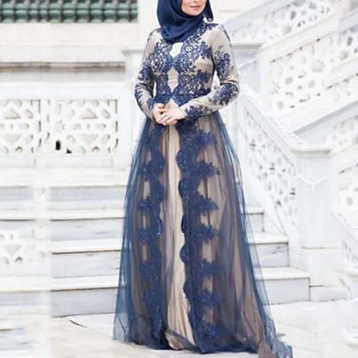 Новое Элегантное мусульманское платье с принтом abaya вечернее платье Vestidos кардиган-кимоно длинные халаты Jubah Ближний Восток Eid Рамадан исламский - Цвет: blue