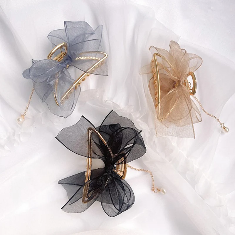 Бант лента жемчужный кулон кисточка аксессуары для волос головной убор