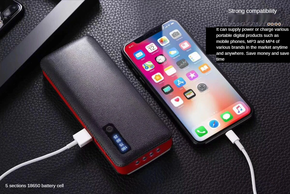 

Leather pattern mobile power LED light digital display 10000 mA universal mobile phone fast charger portable mobile power pack